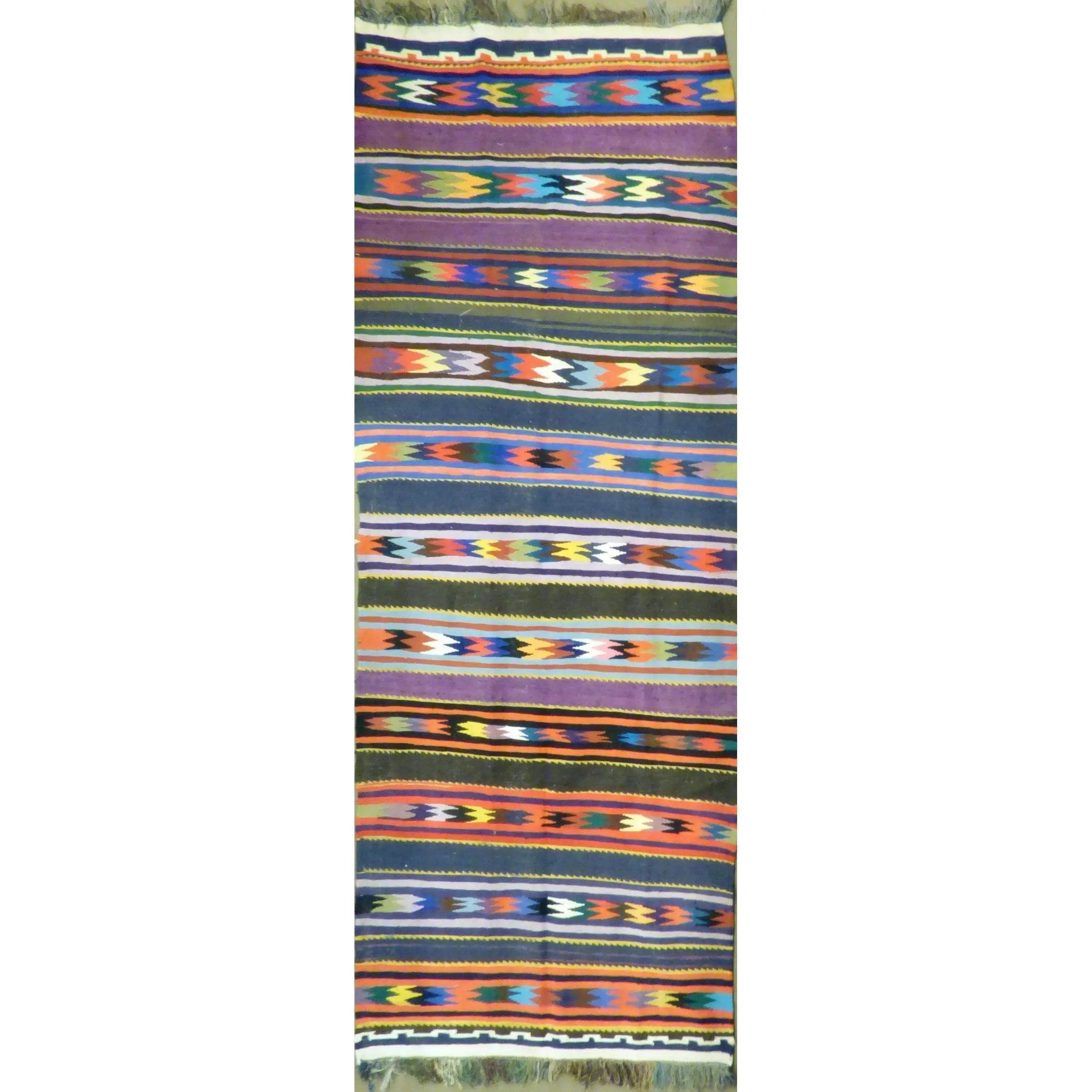 One Of The Kind Authentic Hand-Knotted Sanandaj Vintage Kilim 9'10" X 3'10"